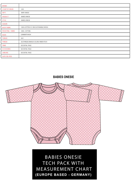 BABIES ONESIE TECH PACK WITH MEASUREMENT CHART