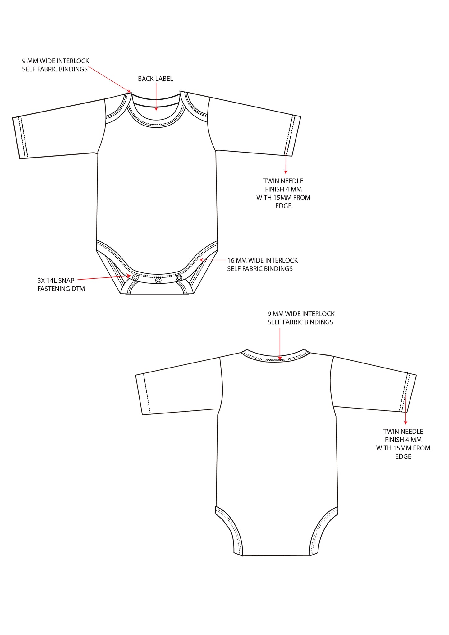 BABIES ONESIE TECH PACK WITH MEASUREMENT CHART