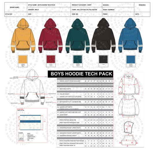 Boys Hoodie Tech Pack Vector Illustration