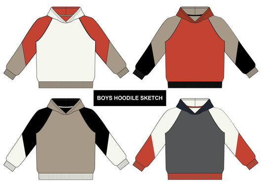 Boys Color Blocked Hoodie Illustration - High-Quality Youth Apparel Vector Graphics