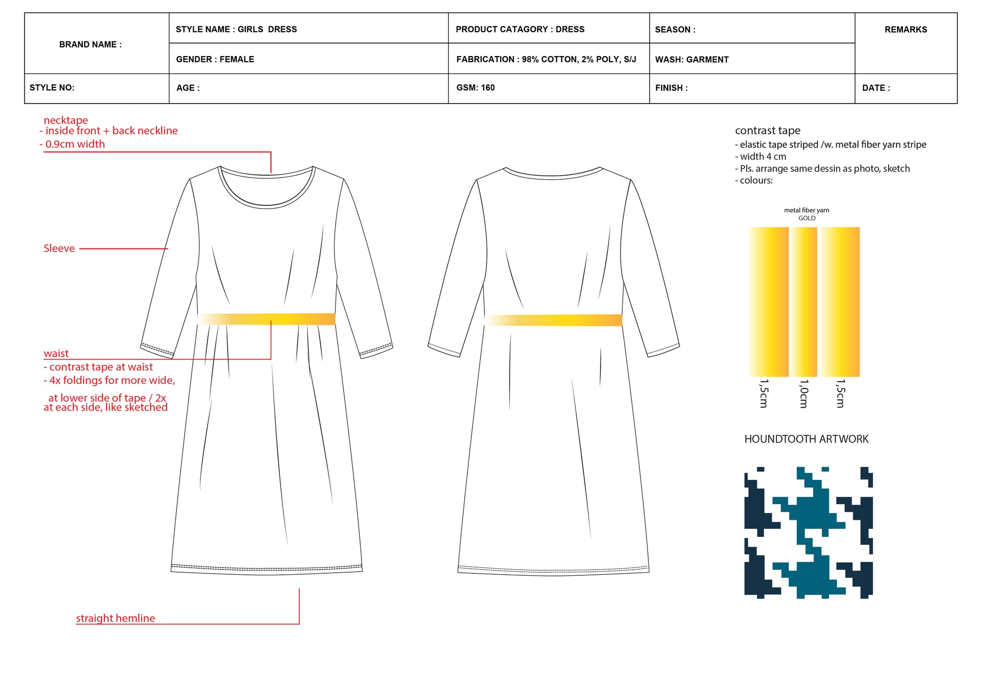 Girls Dress tech pack