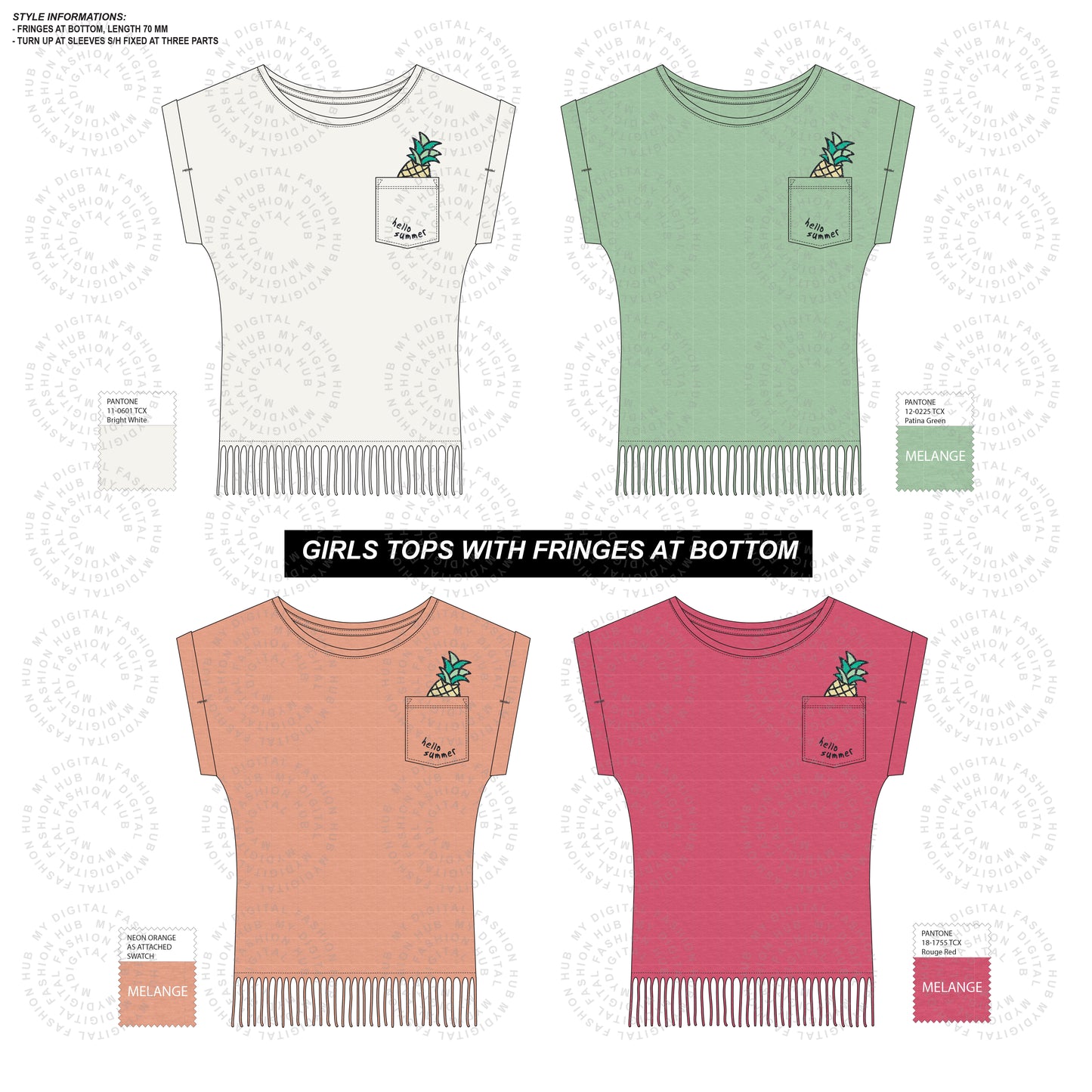 Girls Tops with Fringes Vector Illustration