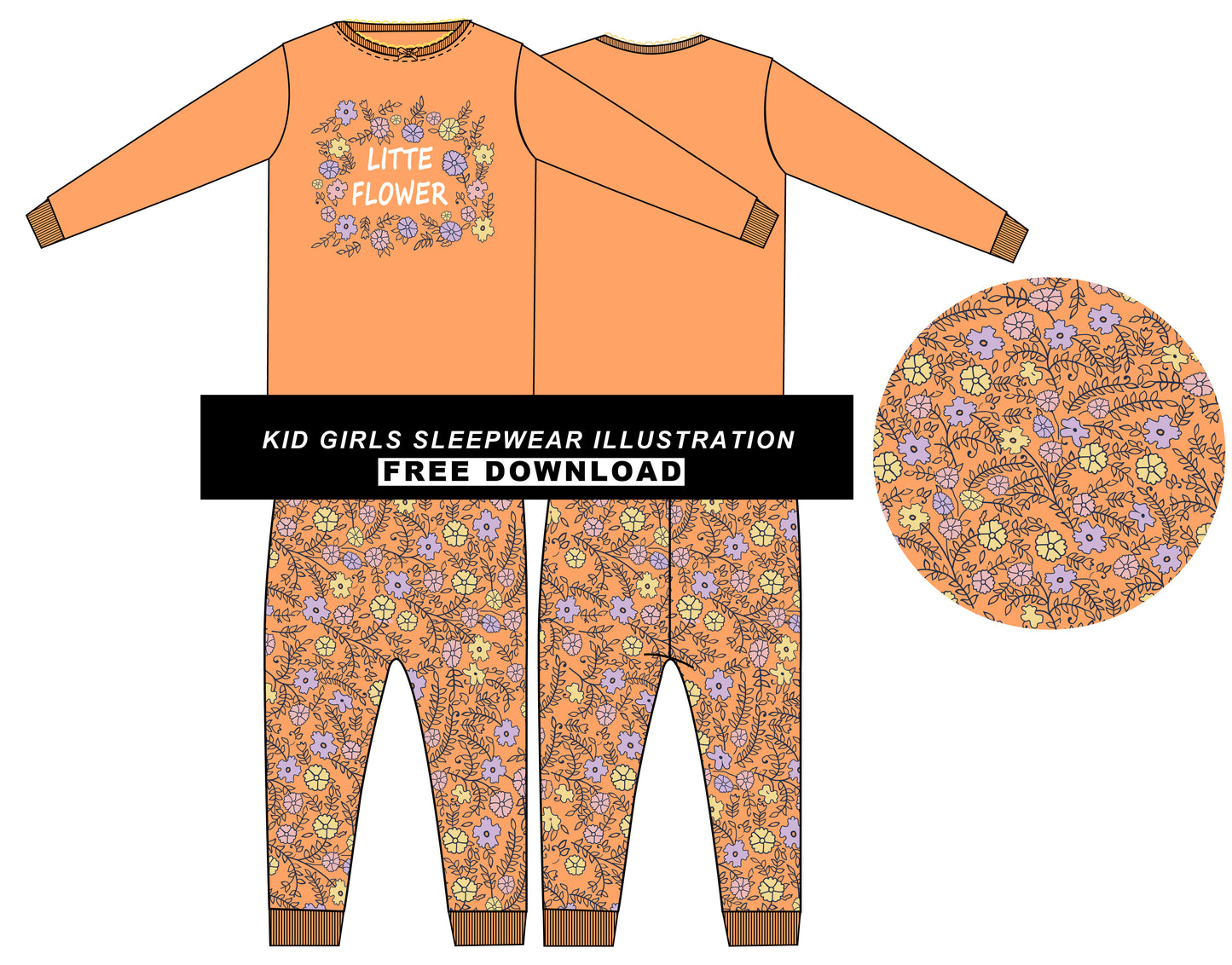 FREE Kid Girls Sleepwear vector Illustrations