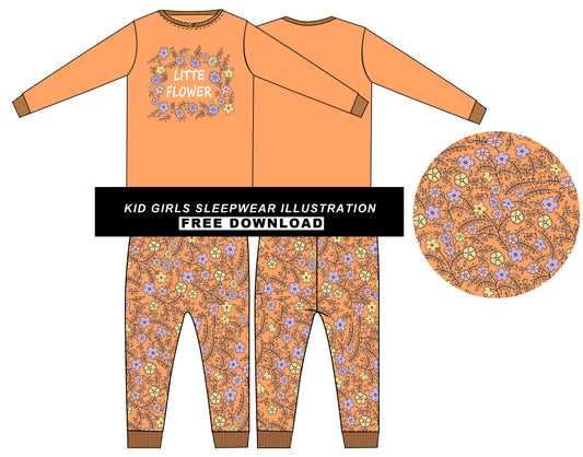 FREE Kid Girls Sleepwear vector Illustrations