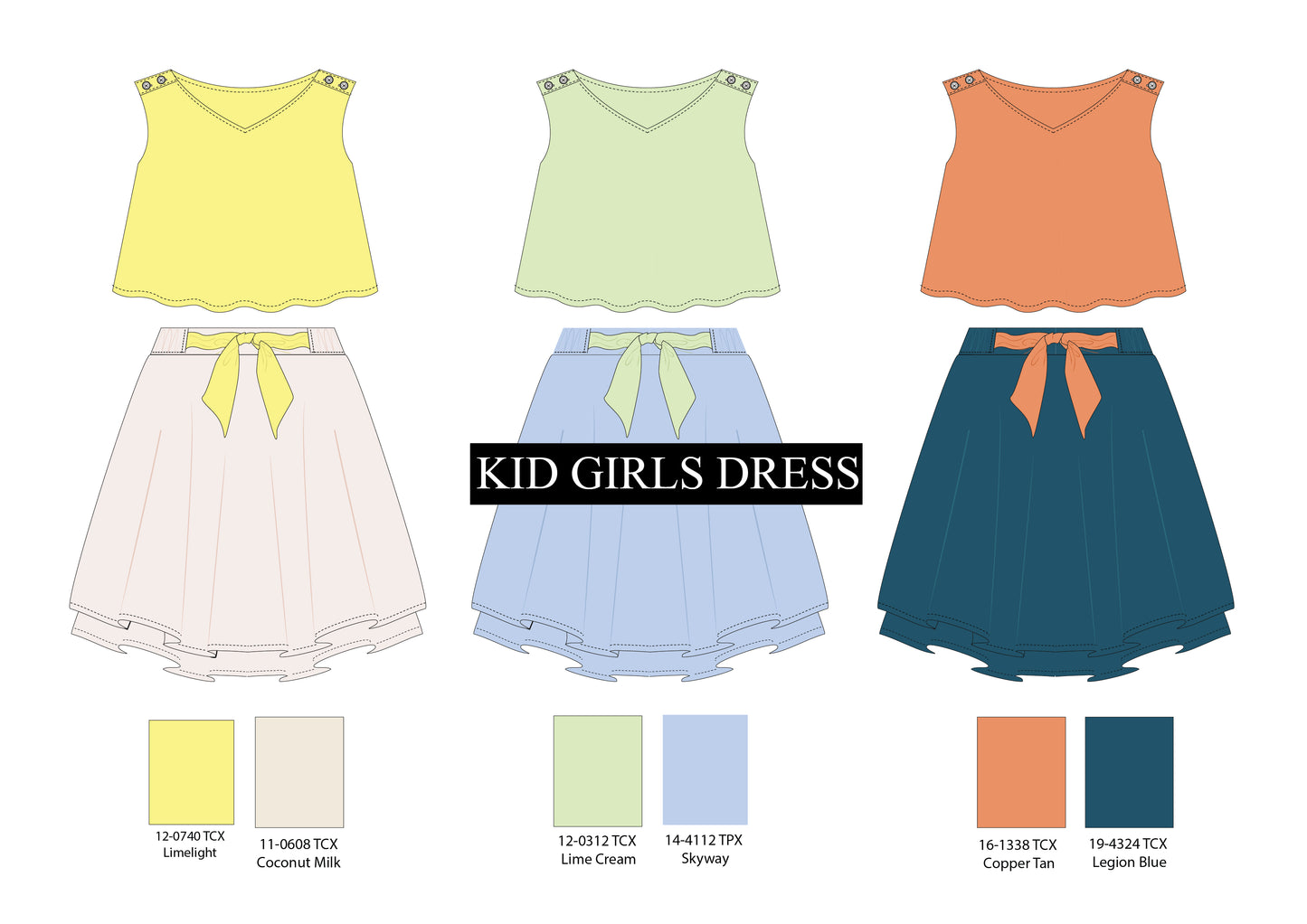 KID GIRLS TOPS AND SKIRT VECTOR ILLUSTRATION