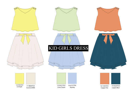 KID GIRLS TOPS AND SKIRT VECTOR ILLUSTRATION