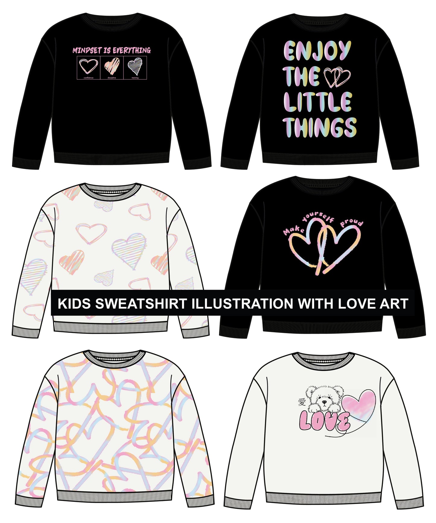 Kids Sweatshirt Illustration with Love Artwork - High-Quality Children's Apparel Graphic