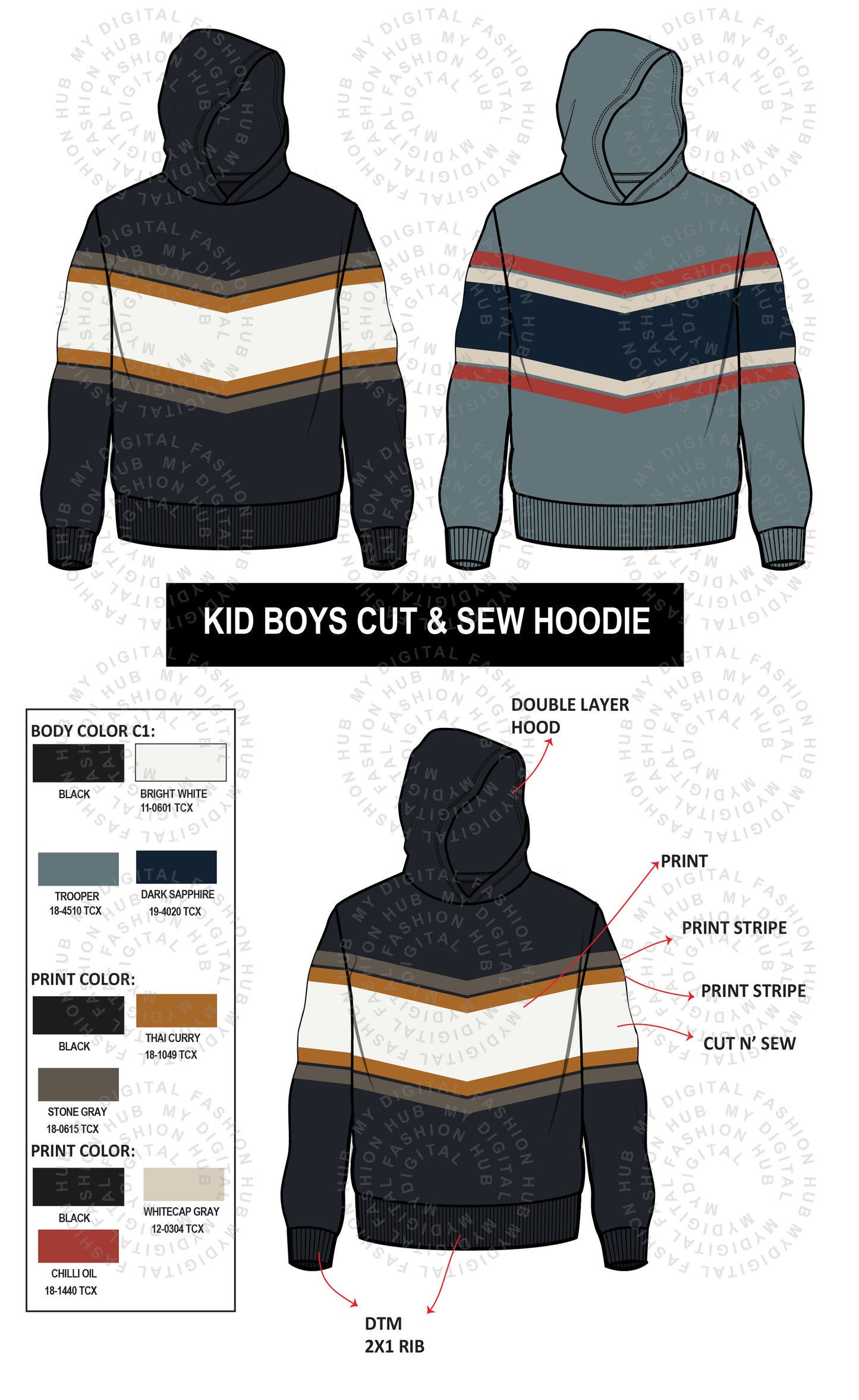 Kid Boys Cut & Sew Hoodie Illustration