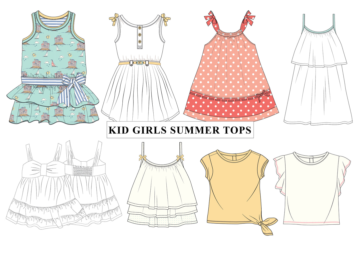 Girls' Summer Tops Illustration