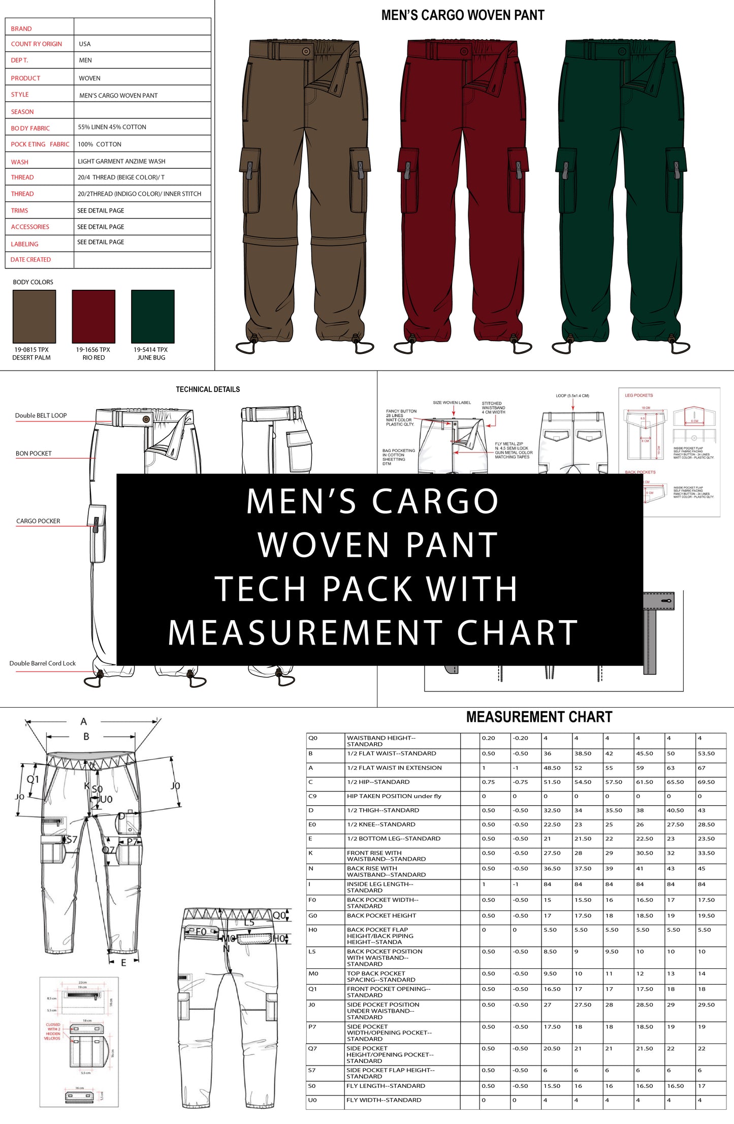 MEN'S CARGO PANT TECH PACK /TECHNICAL DRAWINGS