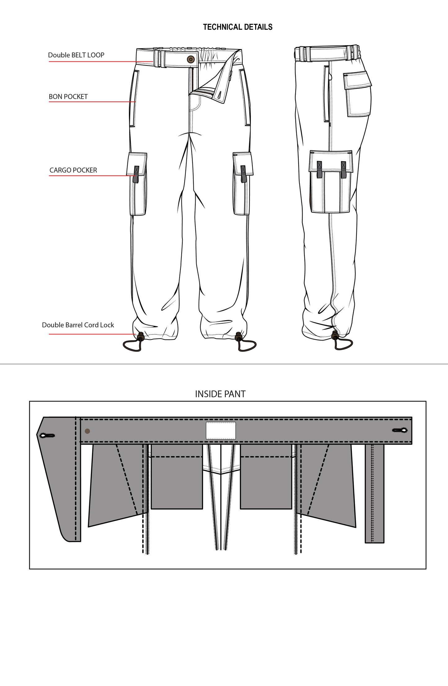 MEN'S CARGO PANT TECH PACK /TECHNICAL DRAWINGS