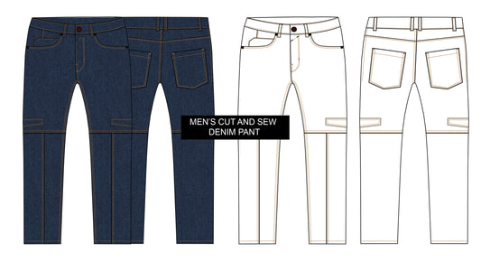 MEN'S CUT-AND-SEW DENIM PANT ILLUSTRATION