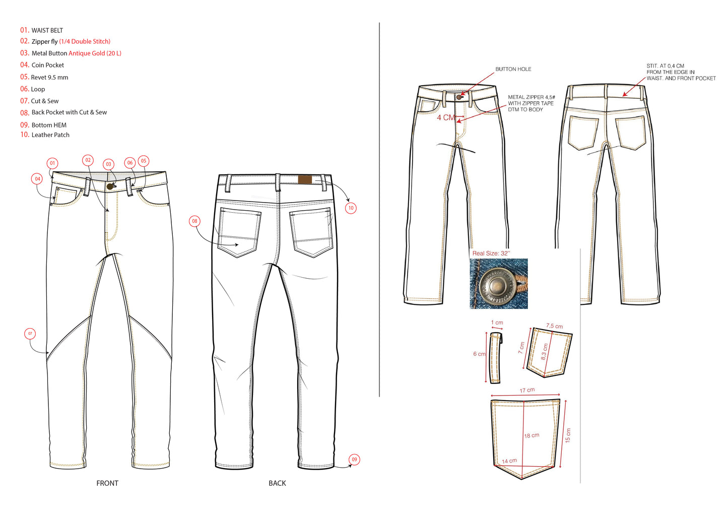 MEN'S FIVE POCKET DENIM PANT TECH PACK VECTOR ILLUSTRATION