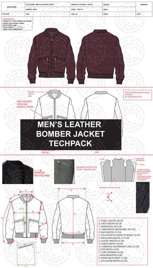 Men’s Leather Bomber Jacket Tech Pack