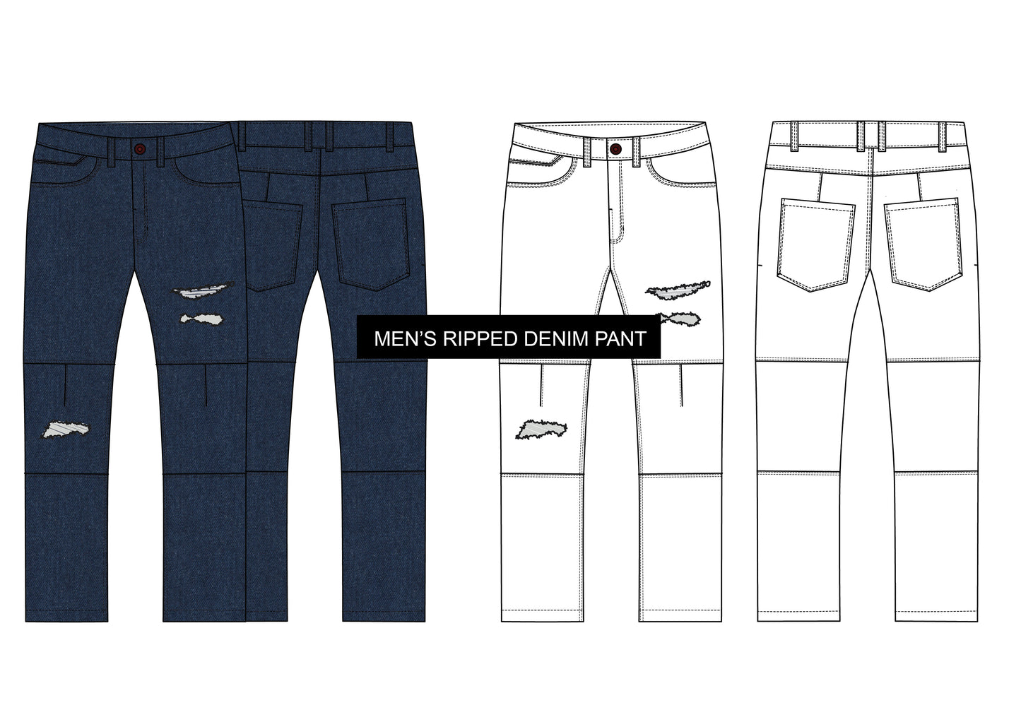 MEN’S RIPPED DENIM PANT ILLUSTRATION