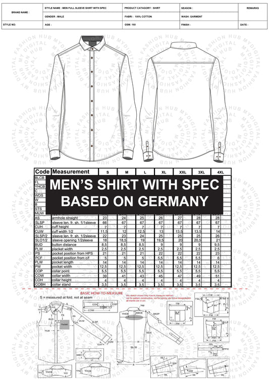 Men's Shirt with Measurement chart