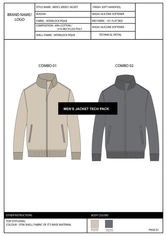 MENS JACKET TECH PACK WITH EUROPE BASED MEASUREMENT CHART