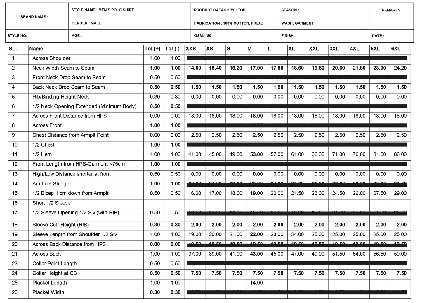 MEN'S POLO SHIRT MEASUREMENT CHART