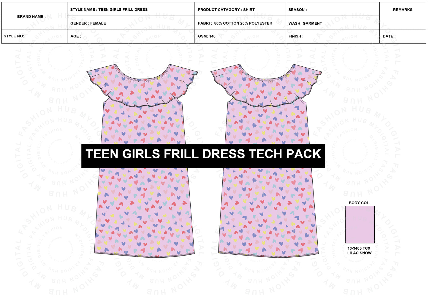 Girls Frill Dress Tech Pack 