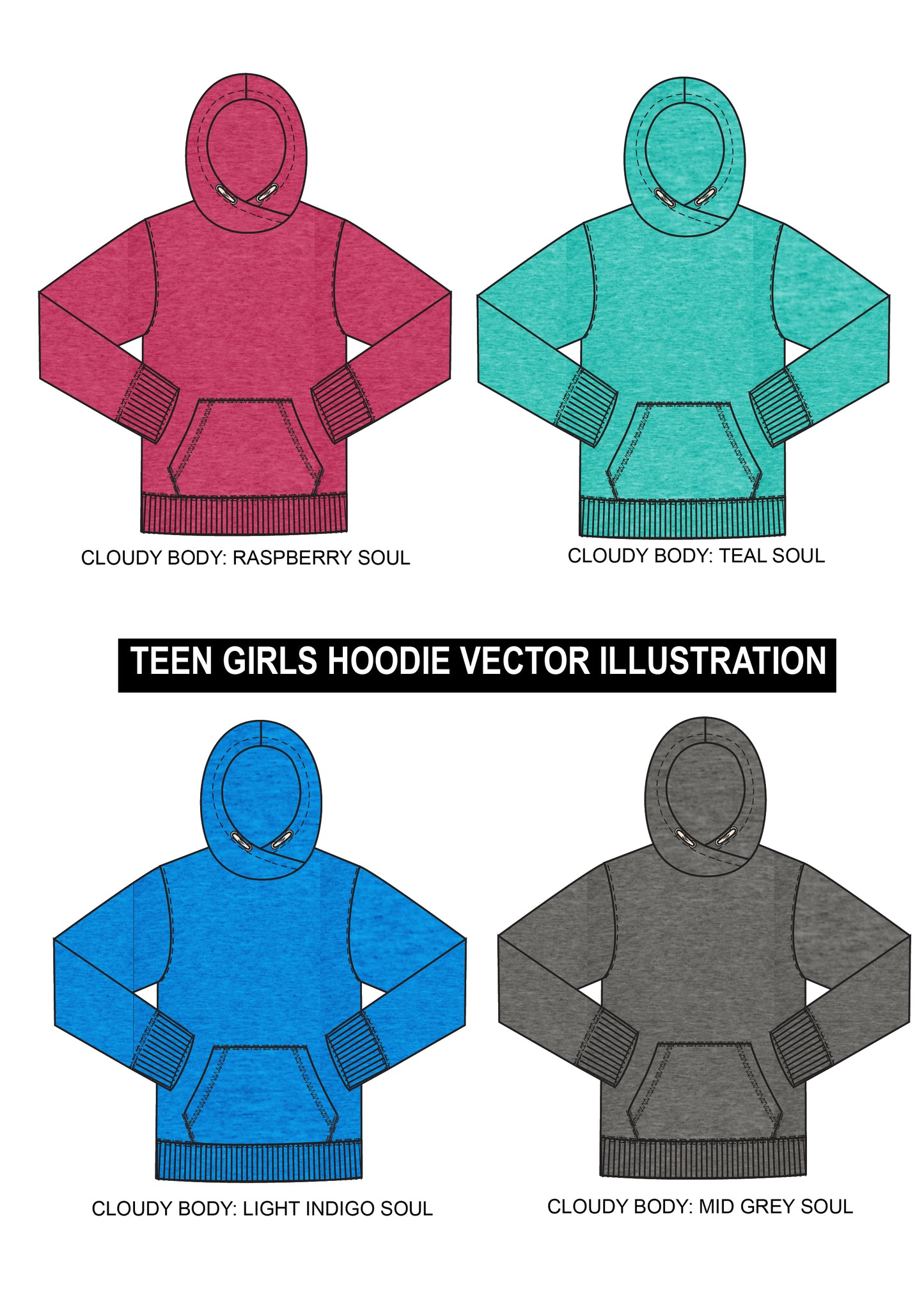 Teen Girls Hoodie Vector Illustration