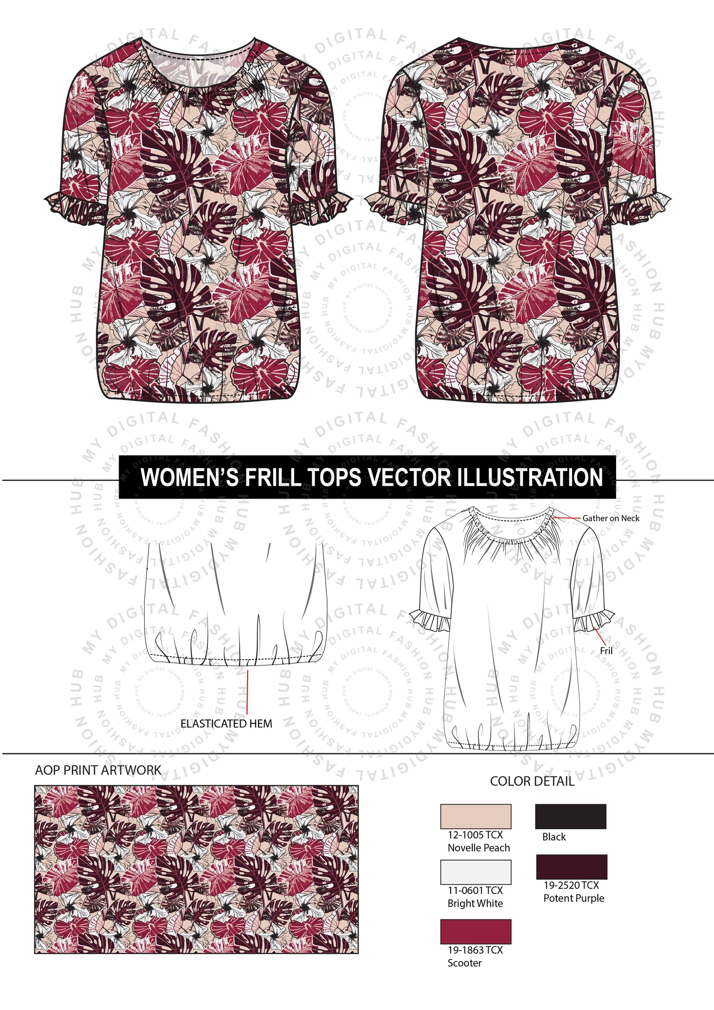 Women's Frill Tops Vector Illustrations - Premium Fashion Design Resources