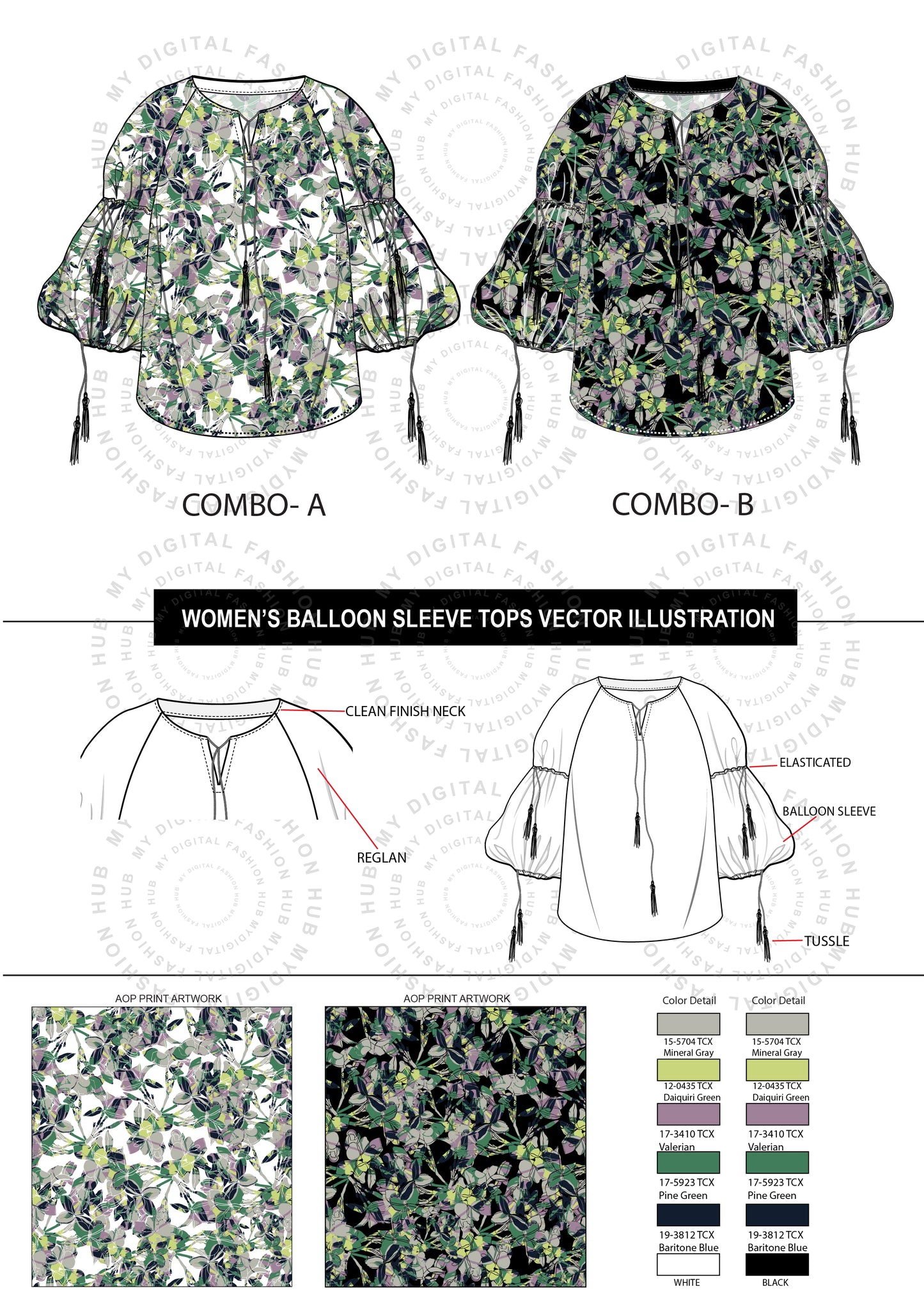 Women's Balloon Sleeve Tops Vector Illustrations - High-Quality Fashion Design Resources