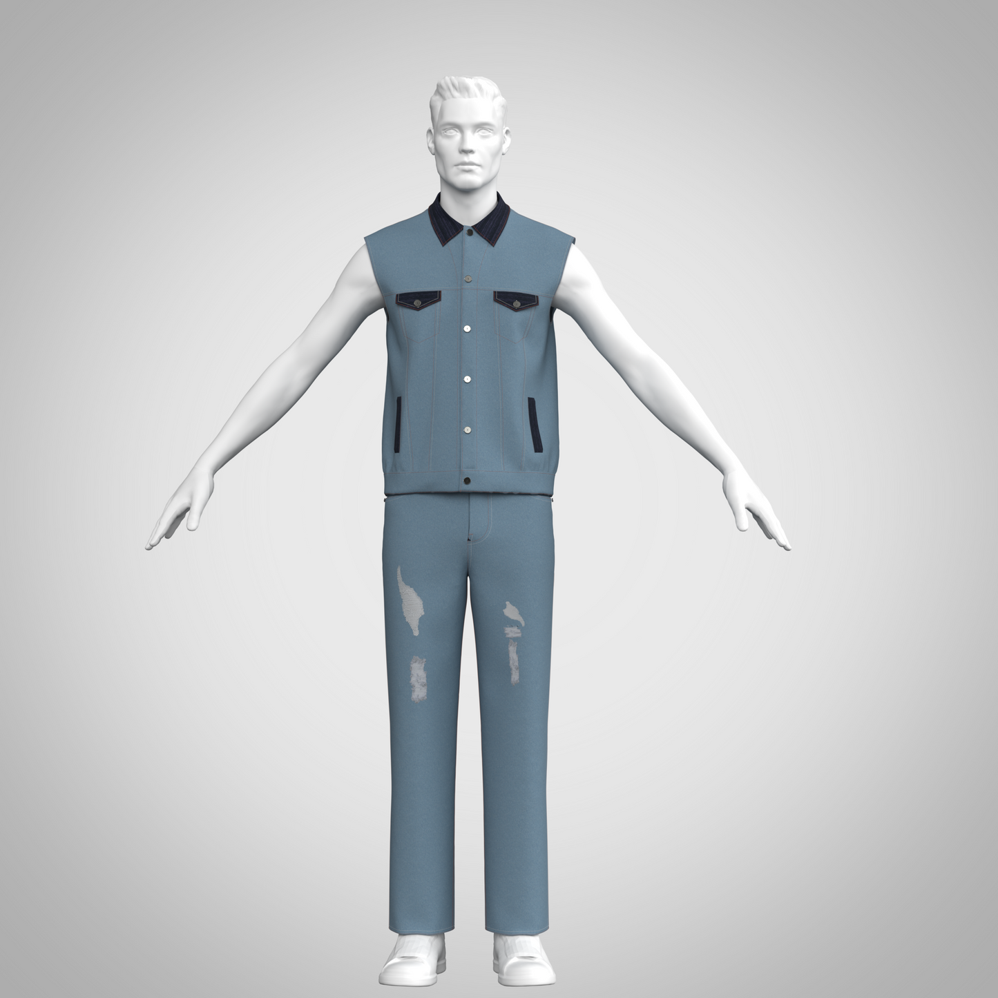 Men's Denim Jacket and Pants 3D Rendered Model