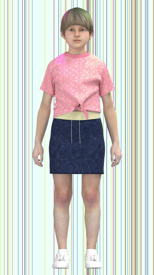 Kid girls T-shirt and denim skirt (3d Visualization)