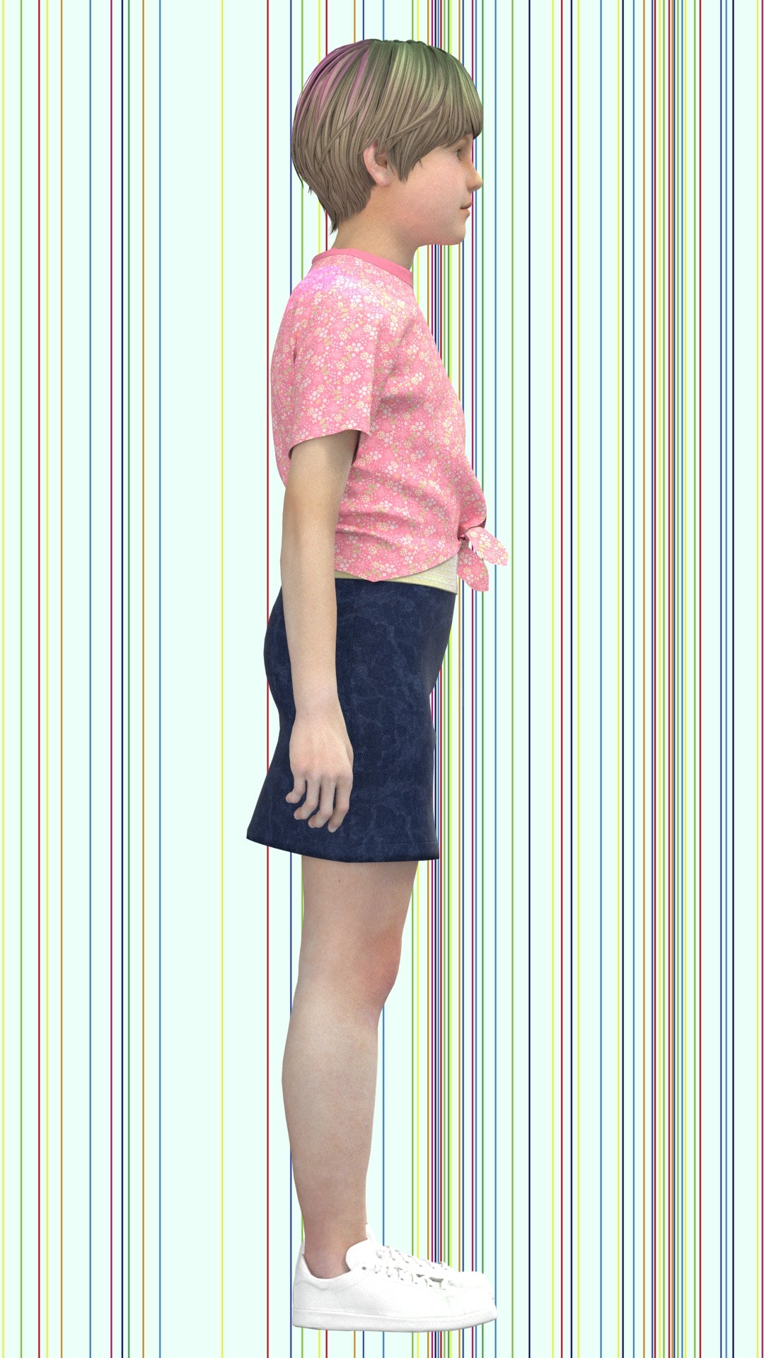 Kid girls T-shirt and denim skirt (3d Visualization)