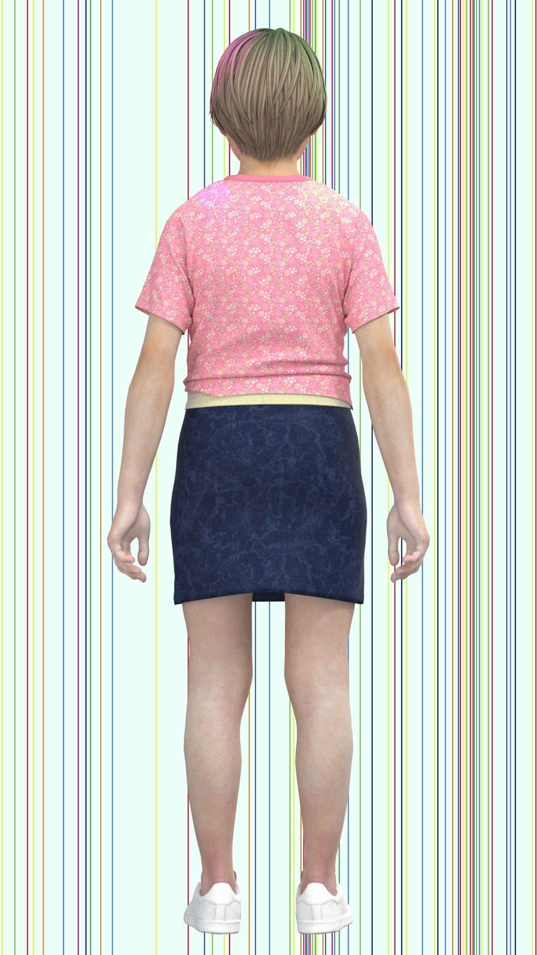 Kid girls T-shirt and denim skirt (3d Visualization)