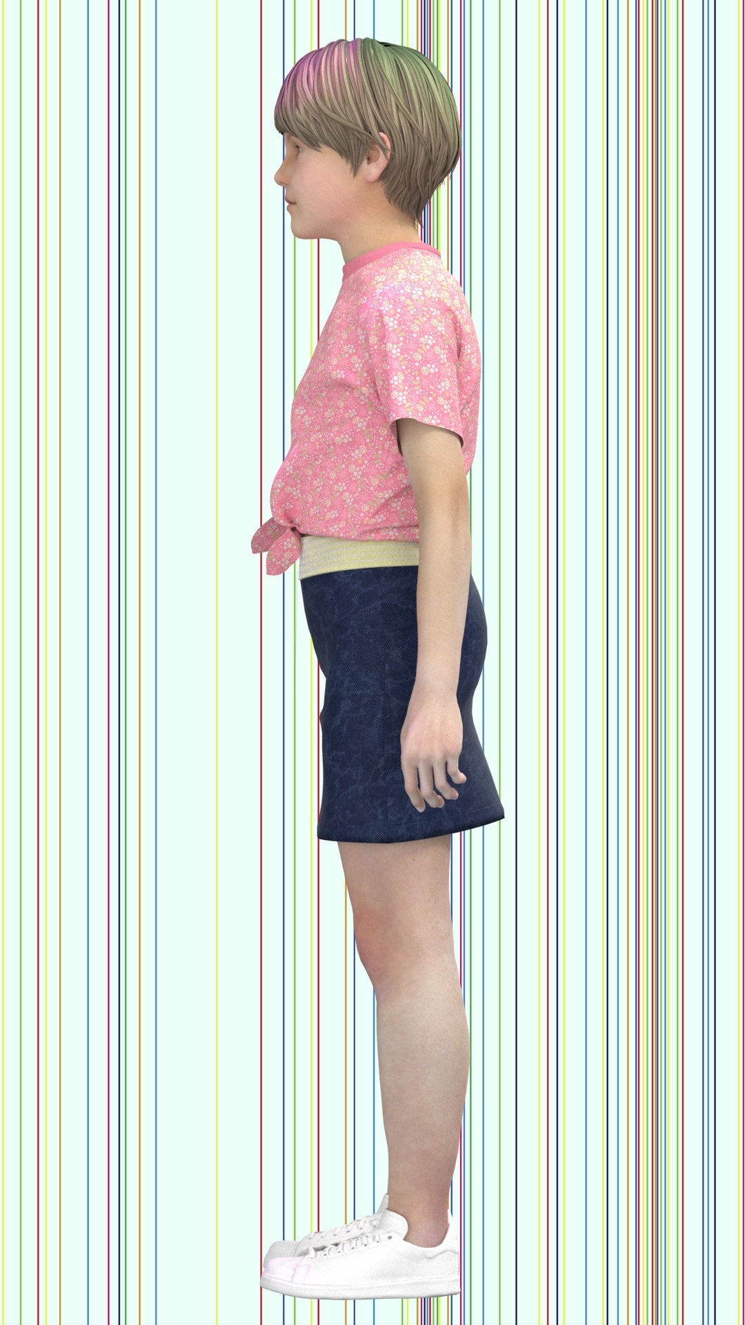 Kid girls T-shirt and denim skirt (3d Visualization)