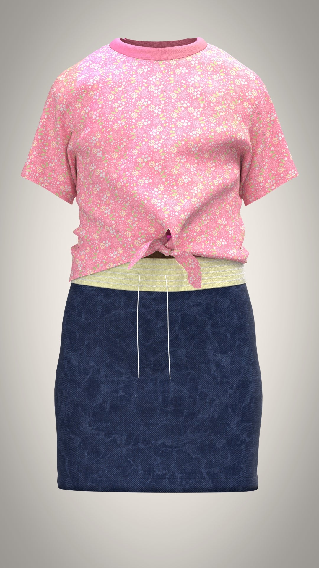 Kid girls T-shirt and denim skirt (3d Visualization)