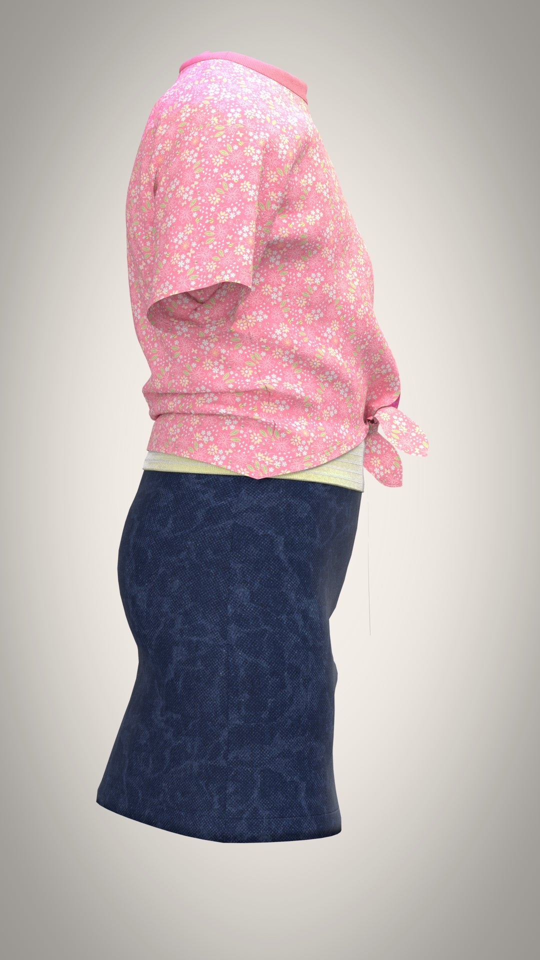 Kid girls T-shirt and denim skirt (3d Visualization)