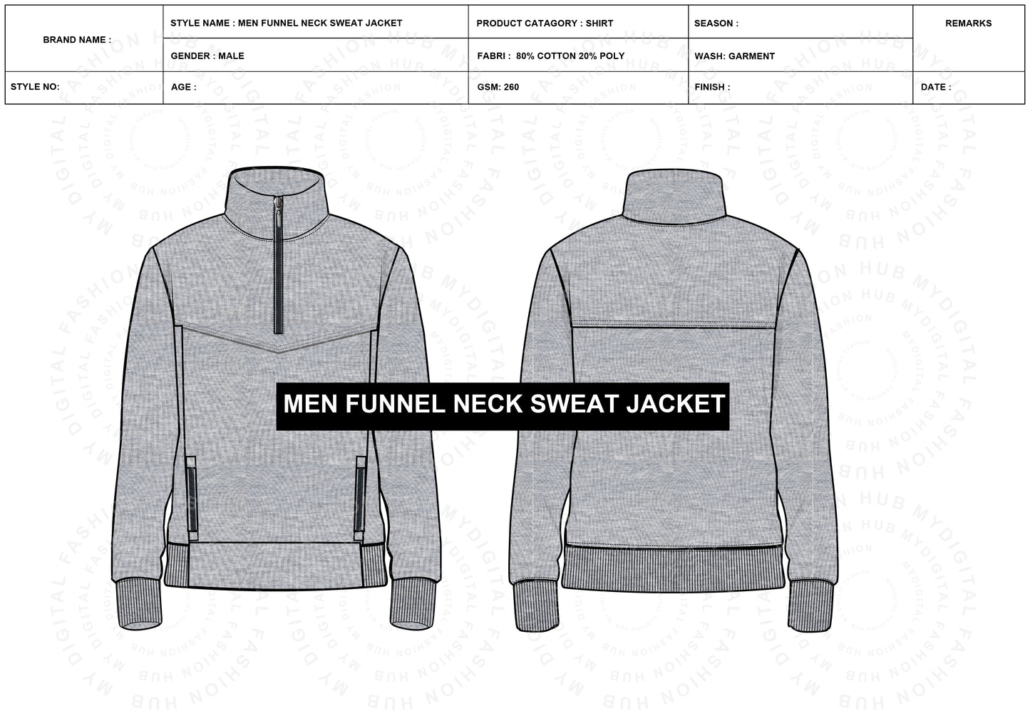 Men's Funnel Neck Sweat Jacket Vector Illustrations