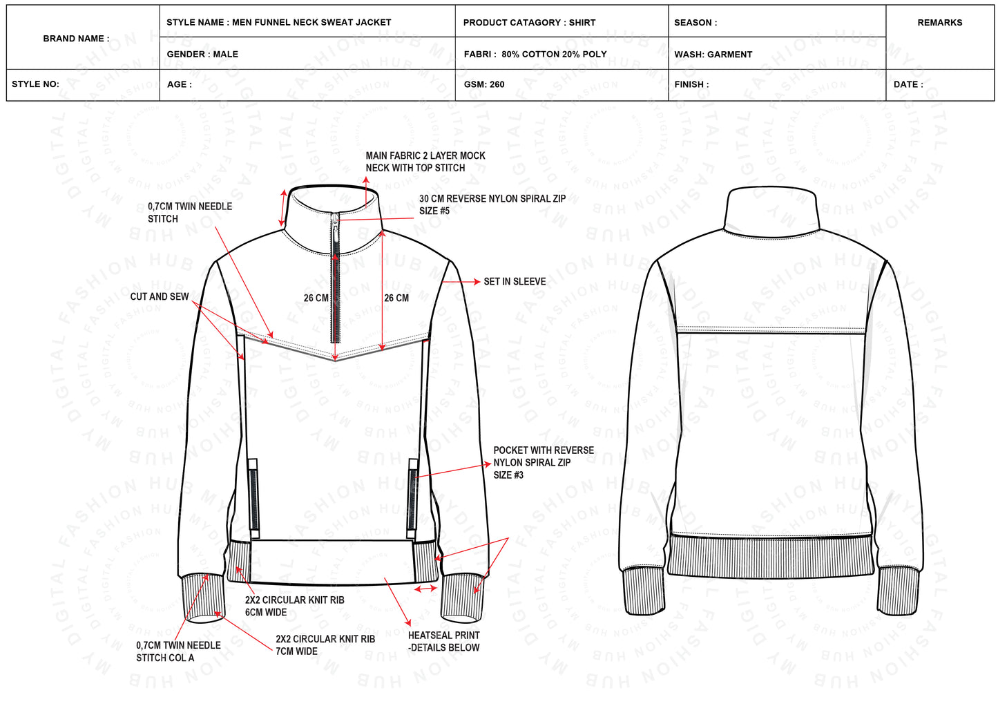 Men's Funnel Neck Sweat Jacket Vector Illustrations