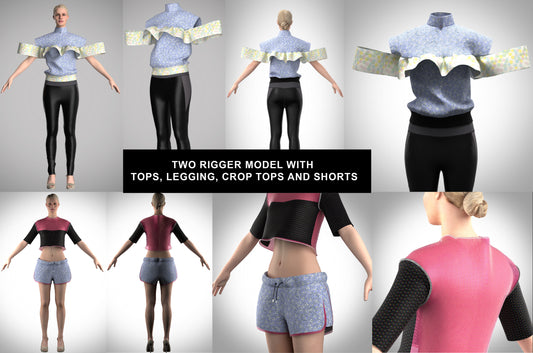 FREE 3D MODEL WITH TOPS LEGGING CROP TOPS AND SHORTS Low-poly 3D model