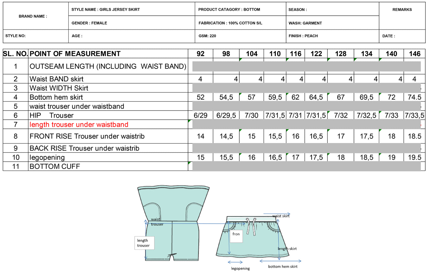 GIRLS SKIRT TECH PACK