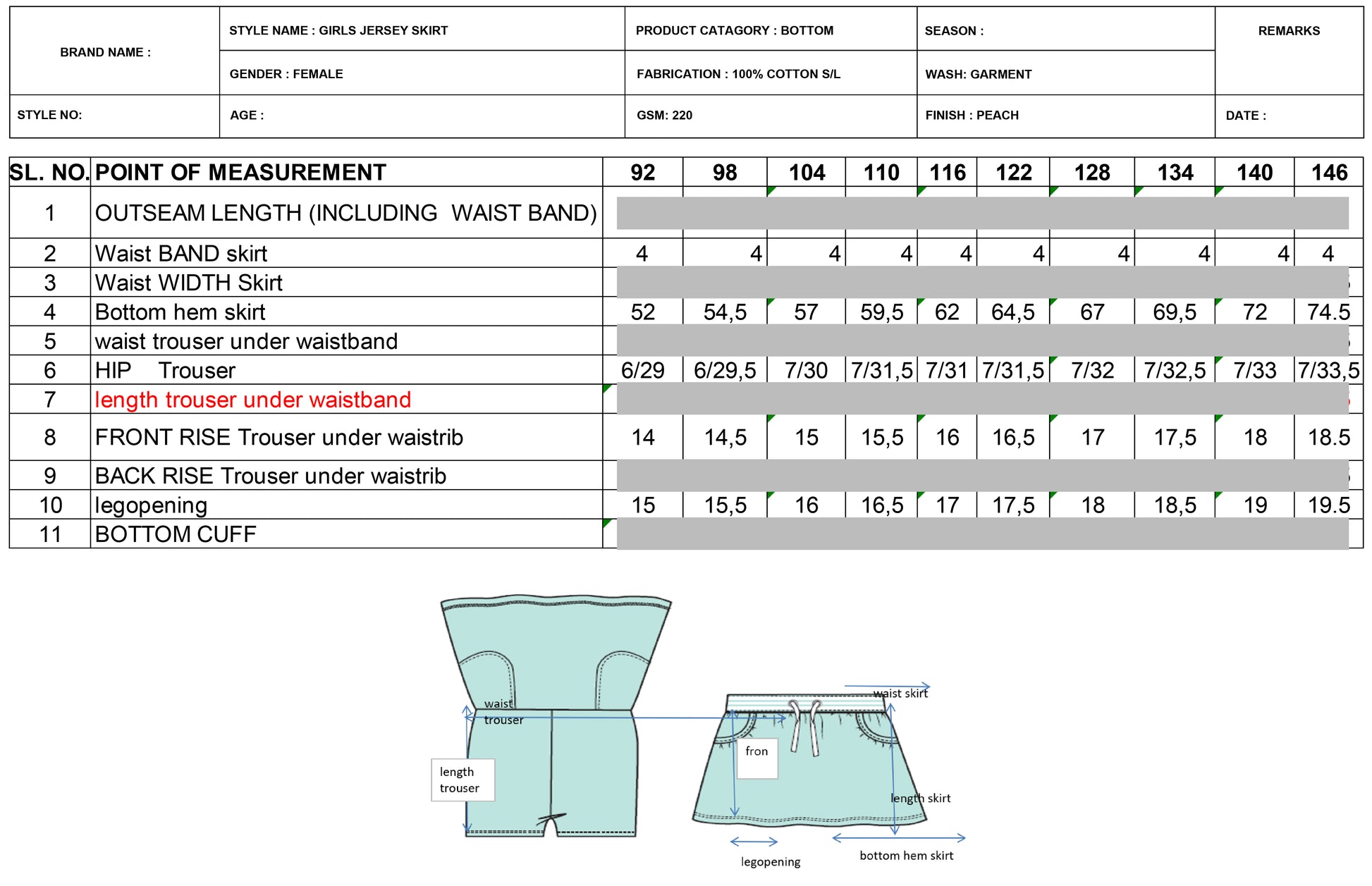 GIRLS SKIRT TECH PACK 