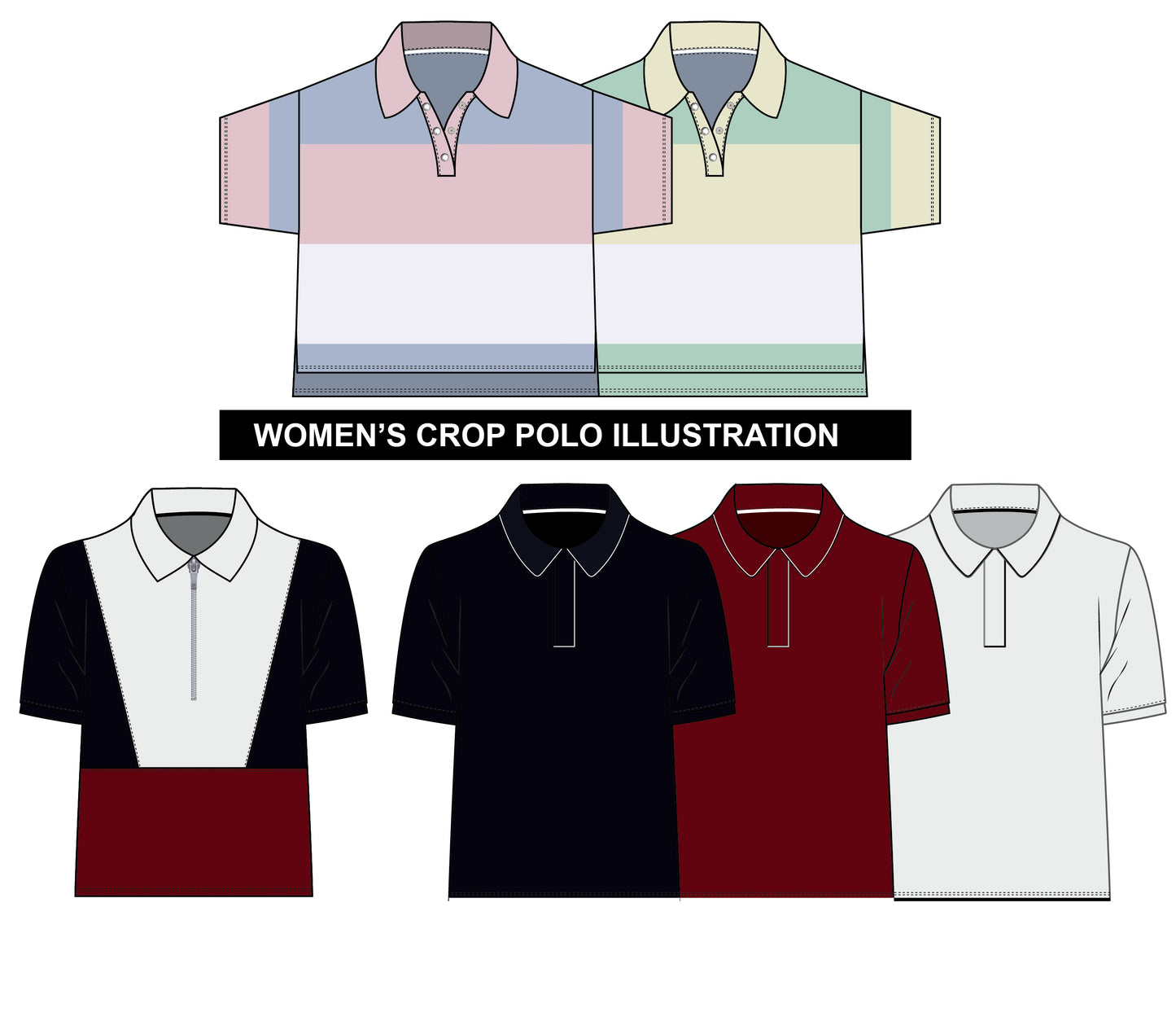 women's CROP POLO ILLUSTRATION