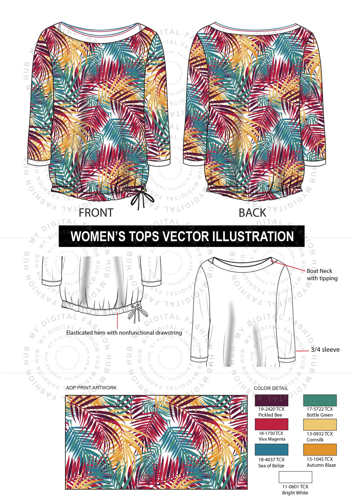 Women's Boat Neck Tops Vector Illustrations