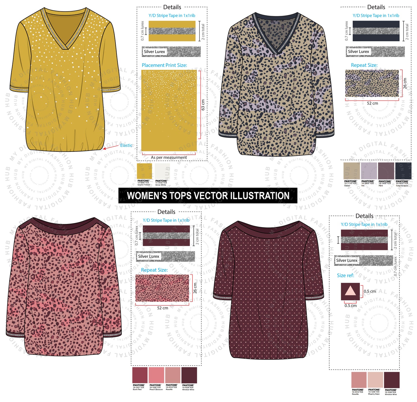 Women's V-Neck Tops Vector Illustrations - High-Quality Fashion Design Resources