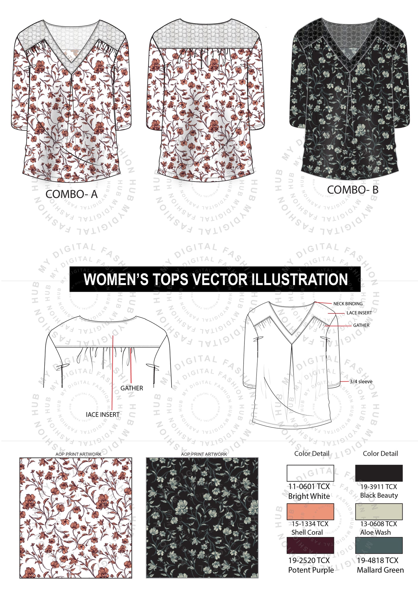 Women's V-Neck Tops Vector Illustrations - High-Quality Fashion Design Resources