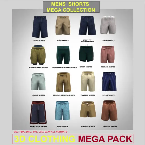 3D Model Mens Shorts CLO & Marvelous Designer Mega Pack