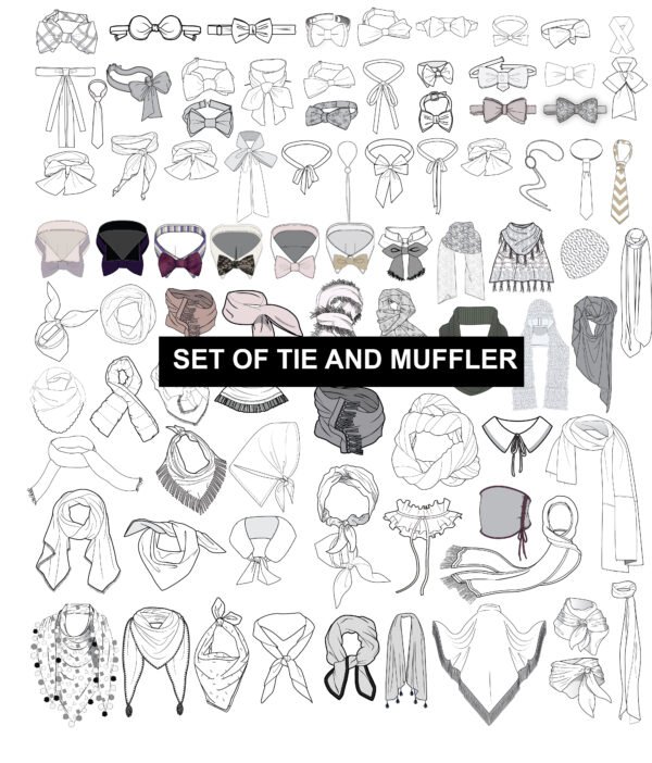 Classic Tie & Muffler Vector Set | Editable Fashion Accessory