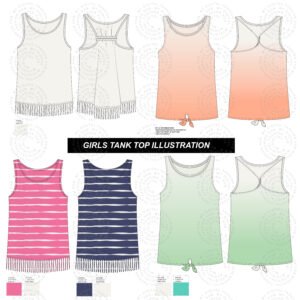 Girls Tank Top Vector Illustration | Technical Flat Fashion Template % mydigitalfashionhub.com Girls Tank Top Vector Illustration