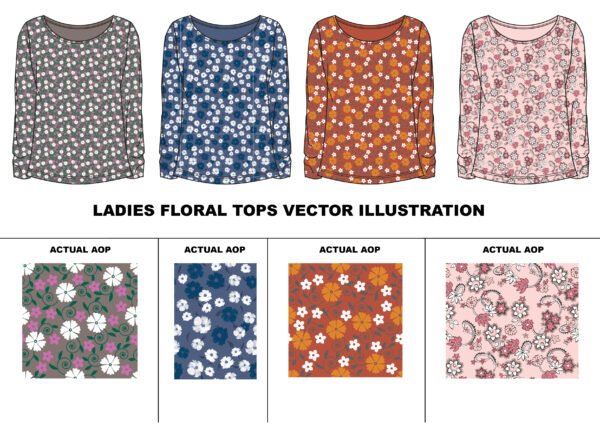 Ladies Floral Tops & Blouses - Vector Illustration Collection