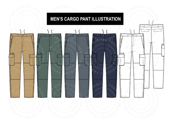 Men’s Cargo Pant Vector Illustration | Fashion Flat Sketch (AI)