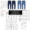 Men’s Denim Jogger Tech Pack flat sketches with measurement chart and stitching details