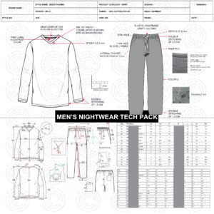 Men’s Pajama Tech Pack Editable Sleepwear Specification Template AI