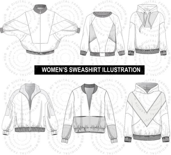 Women's Various Sweatshirts Vector Illustration